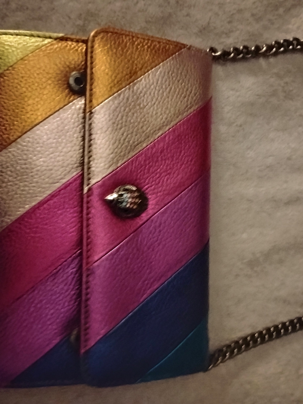 Multicolor Chevron Leather Chain Crossbody Bag